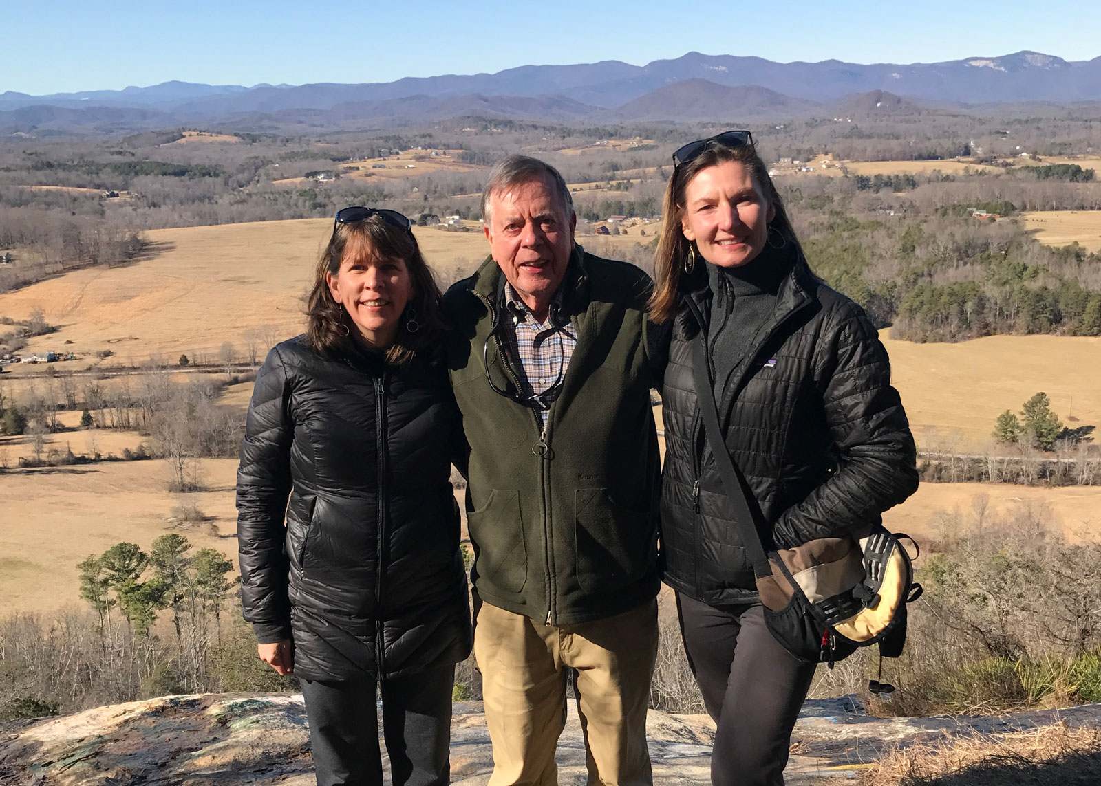 Norman Pulliam, pictured with Upstate Forever's Director of Energy & State Policy Shelley Robbins and Executive Director Andrea Cooper at the Glassy Mountain Heritage Preserve in Pickens County