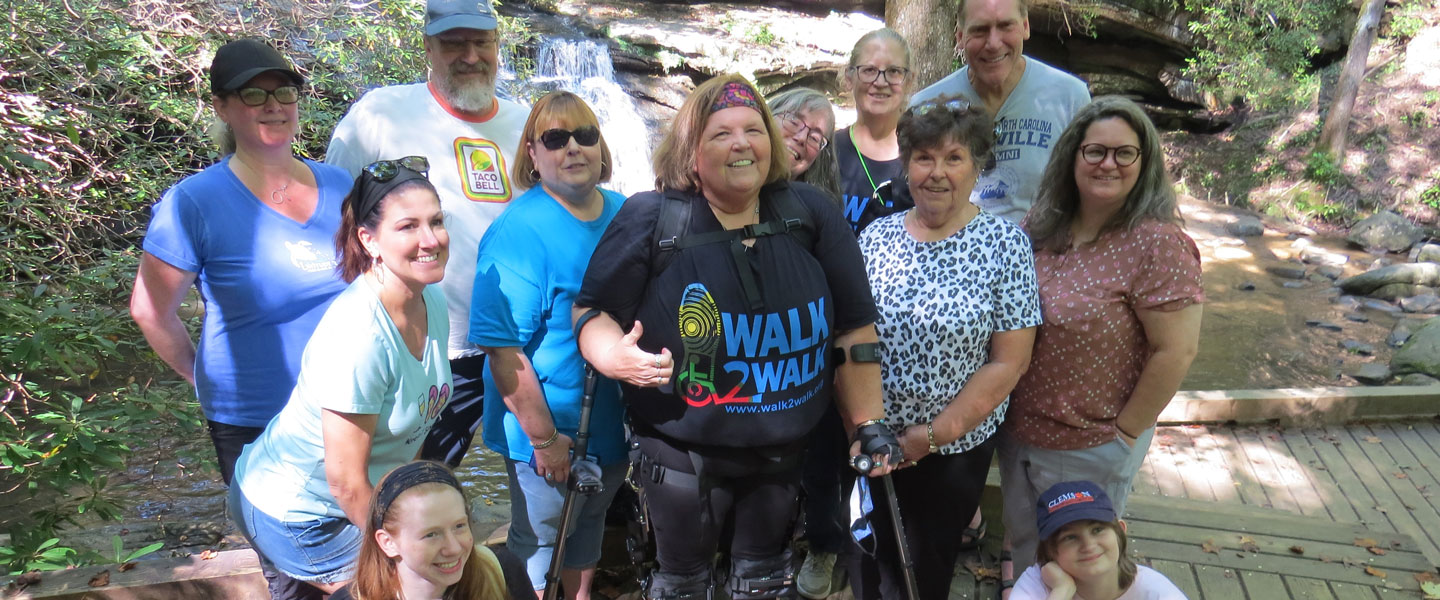 In September 2021, Sandy walked a trail in Table Rock State Park for the first time in decades with the aid of her PhoeniX medical exoskeleton. Photo courtesy of livingupstatesc.com