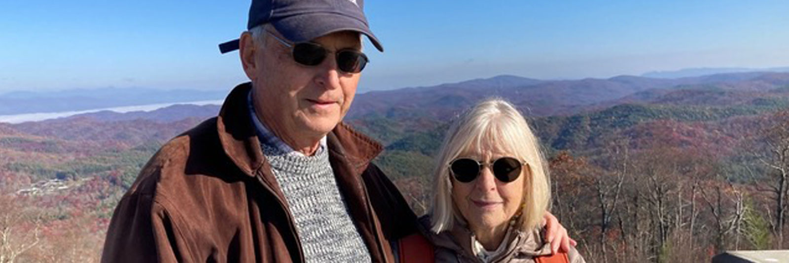 Tom and Sandy enjoying a scenic autumn vista in the Blue Ridge Mountains