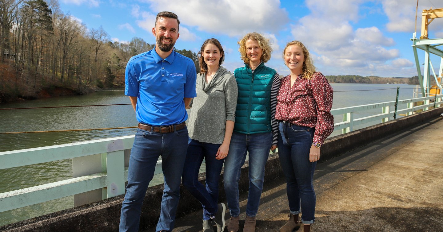 Trey Burns, Sustainability Manager at ARJWS, gives UF’s Clean Water Team a tour of the Hartwell Lake Filter Plant