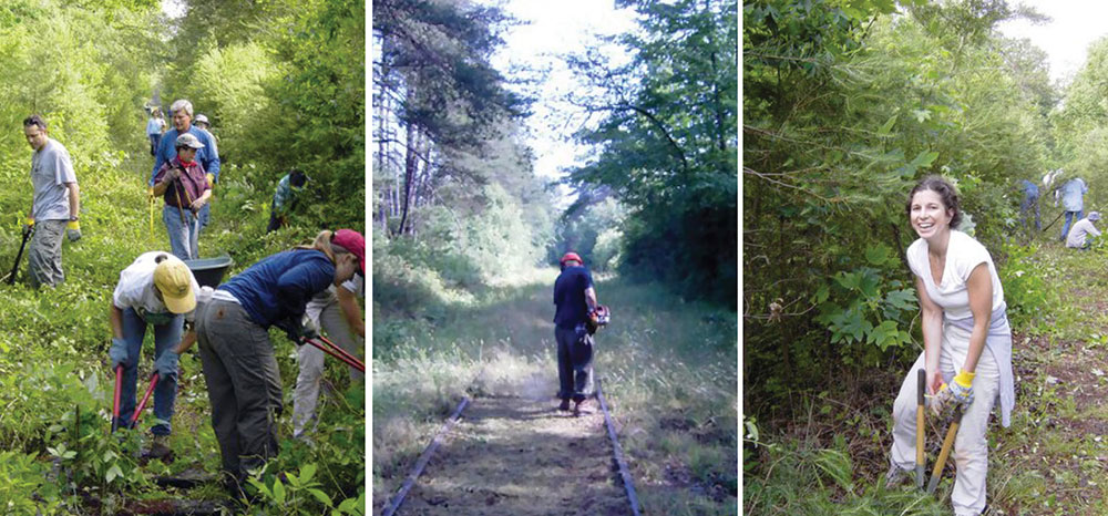 Former Upstate Forever Board Chair Carlton Owen organized a group of volunteers to work on Saturdays throughout the summer of 2005 to clear away brush from almost the entire length of the abandoned Swamp Rabbit rail line.