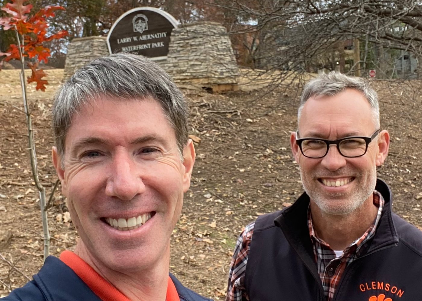 Clemson Mayor Robert Halfacre (left) and Clemson Urban and Park Land Management Director Tony Tidwell (right)